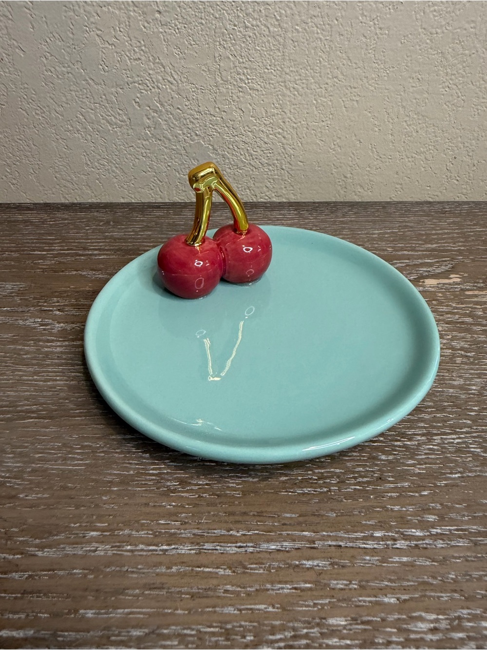 Target Bullseye's Playground Mint Green Ceramic Trinket Dish w/ 3D Cherry Accent